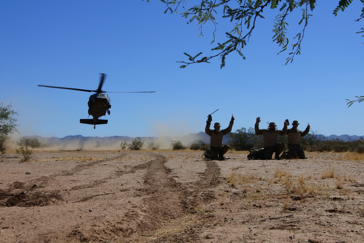 Soldiers conducting desert aviation training